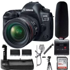 CanonĀ® Canon EOS 5D Mark IV 30.4 MP DSLR Camera + EF 24-70mm IS USM Lens + Tascam DR-10SG Audio Recorder & Microphone Kit - US Version W/ Seller Warranty