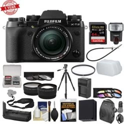 Fujifilm X-T2 4K Wi-Fi Digital Camera &18-55mm XF Lens W/Grip W/ 64GB MC|Case|Flash|Battery & Charger|Tripod|2 Lenses Kit - US Version W/ Seller Warranty