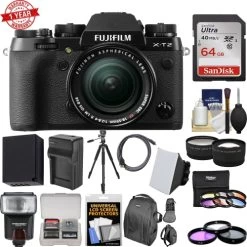 Fujifilm X-T2 4K Wi-Fi Digital Camera & 18-55mm XF Lens With 64GB Card|Case|Flash|Battery & Charger|Tripod|Tele/Wide Lens Kit - US Version W/ Seller Warranty