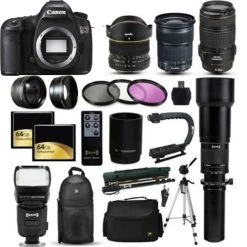 CanonĀ® Canon EOS 5DS SLR DSLR Camera + 70-300mm Is USM + 6.5mm Fisheye + 24-105mm STM + 650-2600mm + Case + 128GB Bundle - US Version W/ Seller Warranty