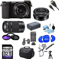 Sony Alpha A6000 Mirrorless Digital Camera With 16-50mm And 55-210mm Lenses + 32GB Memory Card Starter Bundle - US Version W/ Seller Warranty