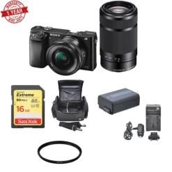Sony Alpha A6000 Mirrorless Digital Camera With 16-50mm And 55-210mm Lenses W 16GB MC Starter Bundle (Black) - US Version W/ Seller Warranty