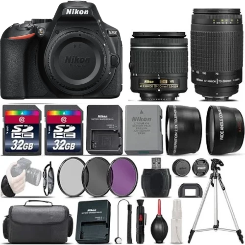 Nikon D5600 Digital SLR Camera + 18-55mm VR + Nikon 70-300mm + 64GB - 4 Lens Kit - US Version W/ Seller Warranty 3 Nikon D5600 Digital SLR Camera + 18-55mm VR + Nikon 70-300mm + 64GB - 4 Lens Kit - US Version W/ Seller Warranty