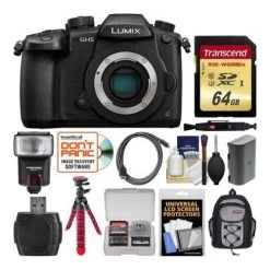 Panasonic Lumix DC-GH5 Wi-Fi 4K Digital Camera Body With 64GB Card + Backpack + Flash + Battery + Flex Tripod + Kit - US Version W/ Seller Warranty