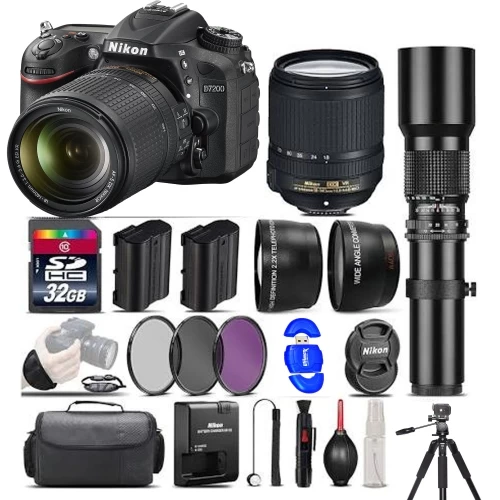 Nikon D7200 DSLR Camera + Nikon 18-140mm VR Lens + 500mm Telephoto - 32GB Kit - US Version W/ Seller Warranty 3 Nikon D7200 DSLR Camera + Nikon 18-140mm VR Lens + 500mm Telephoto - 32GB Kit - US Version W/ Seller Warranty