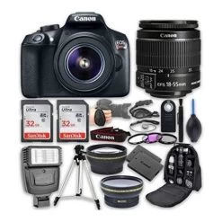 Canon® Canon EOS 1300D / Rebel T6 18MP Digital SLR Camera With EF-S 18-55mm F/3.5-5.6 Is Lens 2pc SanDisk Ultra 32GB Memory Cards B - US Version W/ Seller Warranty
