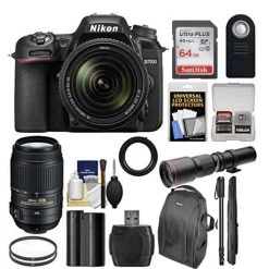 Nikon D7500 4K Digital SLR Camera W/ 18-140mm & 55-300mm VR DX Lens + 500mm Telephoto Lens + 64GB Card + Battery + Backpack + - US Version W/ Seller Warranty