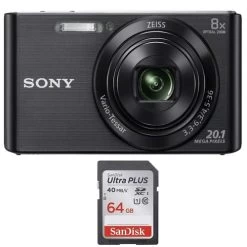 Sony Cyber-Shot DSCW810 20.1MP Digital Camera - Black Wtih 64GB Memory Card - US Version W/ Seller Warranty