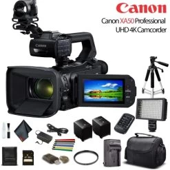 CanonĀ® Canon XA50 Professional UHD 4K Camcorder W/Extra Battery, Soft Padded Bag, 64GB Memory Card, LED Light, UV Filter, Tripod And - US Version W/ Seller Warranty