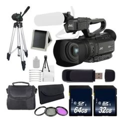 JVC GY-HM200 GYHM200 4KCAM Compact Handheld Camcorder + 32GB Sdhc Memory Card + 64GB SDXC Memory Card + Full Size Tripod + Car - US Version W/ Seller Warranty