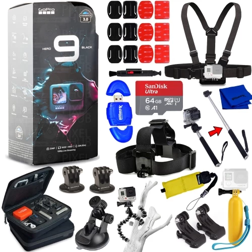 GoPro HERO9 Black Waterproof 5K Camcorder + 64GB + Tripod + Case Bundle 3 GoPro HERO9 Black Waterproof 5K Camcorder + 64GB + Tripod + Case Bundle