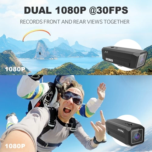 Rexing A1 Front And Back Waterproof Action Camera 1080P Wi-Fi - Black 4 Rexing A1 Front And Back Waterproof Action Camera 1080P Wi-Fi - Black - Image 2