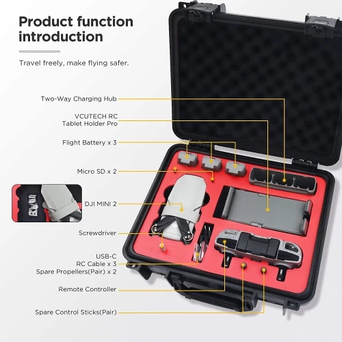 VCUTECH Mini 2 Waterproof Hard Carrying Case: (Compatible With DJI Mini 2/Mini 2 Fly More Combo) Anti-Crash With Full Protection - Open Box 5 VCUTECH Mini 2 Waterproof Hard Carrying Case: (Compatible With DJI Mini 2/Mini 2 Fly More Combo) Anti-Crash With Full Protection - Open Box - Image 3