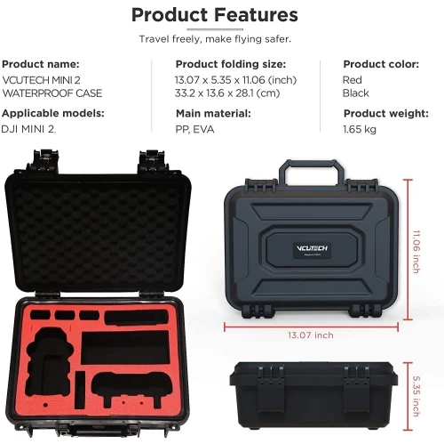 VCUTECH Mini 2 Waterproof Hard Carrying Case: (Compatible With DJI Mini 2/Mini 2 Fly More Combo) Anti-Crash With Full Protection - Open Box 6 VCUTECH Mini 2 Waterproof Hard Carrying Case: (Compatible With DJI Mini 2/Mini 2 Fly More Combo) Anti-Crash With Full Protection - Open Box - Image 4