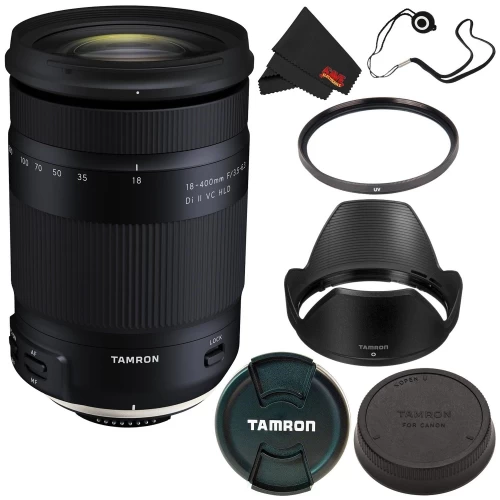 Tamron 18-400mm F/3.5-6.3 Di II VC HLD Lens Canon EF (International Model) + 72mm UV Filter + Lens Cap Keeper + Microfiber Cloth Bundle 3 Tamron 18-400mm F/3.5-6.3 Di II VC HLD Lens Canon EF (International Model) + 72mm UV Filter + Lens Cap Keeper + Microfiber Cloth Bundle