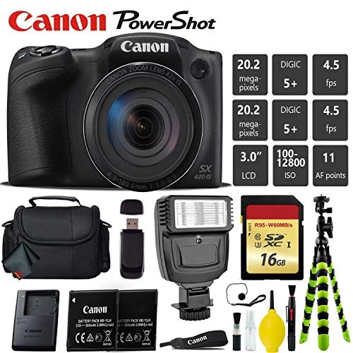 Canon® Canon PowerShot SX420 Is Digital Point And Shoot 20MP Camera + Extra Battery + Digital Flash + Camera Case + 16GB Class 7 Canon® Canon PowerShot SX420 Is Digital Point And Shoot 20MP Camera + Extra Battery + Digital Flash + Camera Case + 16GB Class - Image 5