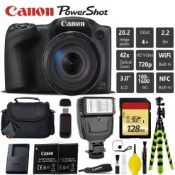 Canon® Canon PowerShot SX420 Is Digital Point And Shoot 20MP Camera + Extra Battery + Digital Flash + Camera Case + 128GB Class
