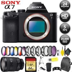 Sony Alpha A7 Mirrorless Digital Camera + 64GB Memory Card + Sony FE 24-105mm Lens Bundle