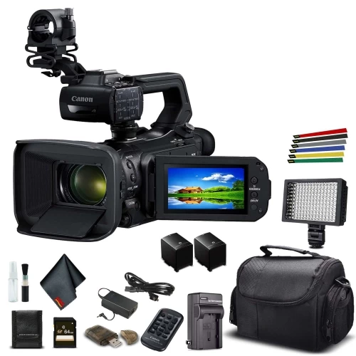 Canon® Canon XA55 Professional UHD 4K Camcorder (3668C002) W/Extra Battery, Soft Padded Bag, 64GB Memory Card, LED Light, And M 3 Canon® Canon XA55 Professional UHD 4K Camcorder (3668C002) W/Extra Battery, Soft Padded Bag, 64GB Memory Card, LED Light, And M