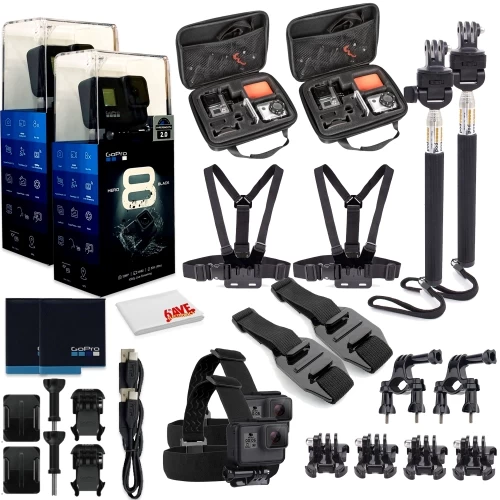 GoPro HERO8 Black Digital Action Camera - With Mega Accessory Kit - All You Need Bundle - 2 Pack 3 GoPro HERO8 Black Digital Action Camera - With Mega Accessory Kit - All You Need Bundle - 2 Pack