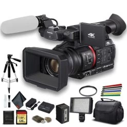Panasonic AG-CX350 4K Camcorder (AG-CX350) W/Padded Case, 128 GB Memory Card, Heavy Duty Tripod, Wire Straps, LED Light, And More?