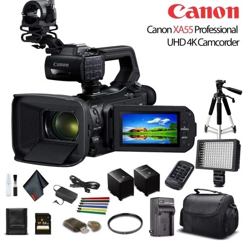Canon® Canon XA55 Professional UHD 4K Camcorder (3668C002) W/Extra Battery, Soft Padded Bag, 64GB Memory Card, LED Light, UV Fi 3 Canon® Canon XA55 Professional UHD 4K Camcorder (3668C002) W/Extra Battery, Soft Padded Bag, 64GB Memory Card, LED Light, UV Fi