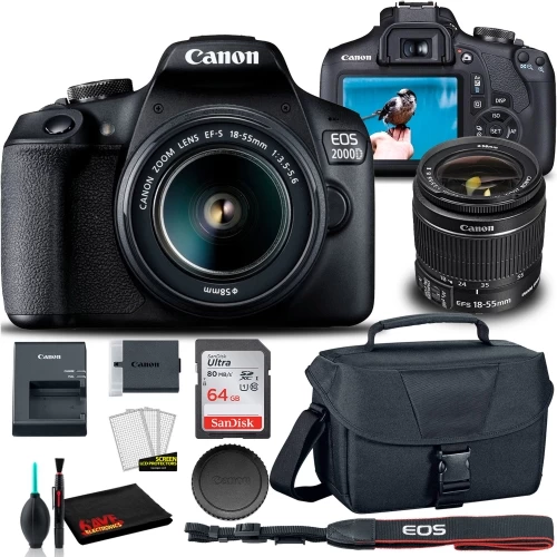 Canon® Canon EOS 2000D DSLR Camera With 18-55mm Lens + EOS Bag + Sandisk Ultra 64GB Card + Cleaning Set And More (International Model) 3 Canon® Canon EOS 2000D DSLR Camera With 18-55mm Lens + EOS Bag + Sandisk Ultra 64GB Card + Cleaning Set And More (International Model)