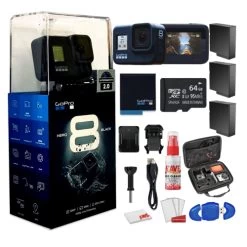 GoPro HERO8 Black Digital Action Camera - Waterproof - With Cleaning Set + Case + 64GB Memory Card And 3 X Extra Batteries