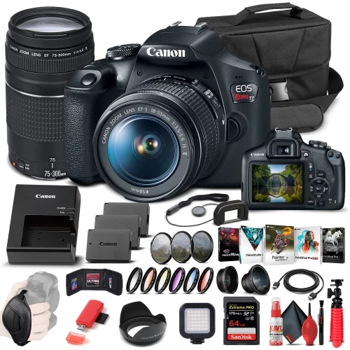 Canon® Canon EOS Rebel T7 DSLR Camera W/ 18-55mm And 75-300mm Lenses - Advanced Bundle 3 Canon® Canon EOS Rebel T7 DSLR Camera W/ 18-55mm And 75-300mm Lenses - Advanced Bundle