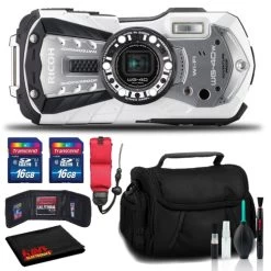 RICOH WG-40W Waterproof Digital Camera With Padded Case And Float Strap Bundle