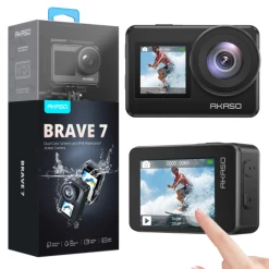 AKASO Brave 7 4K30FPS 20MP WiFi Action Camera With Touch Screen IPX8 33FT Waterproof Camera EIS 2.0 Zoom Support External Mic Voice Control With 2X 1350mAh Batteries Vlog Camera