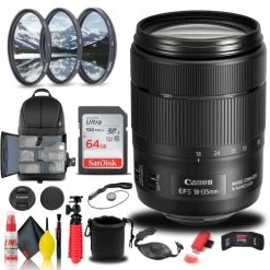 Canon® Canon EF-S 18-135mm F/3.5-5.6 IS USM Lens (1276C002) + Filter Kit + More
