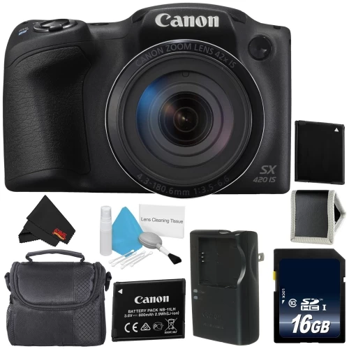 Canon® Canon PowerShot SX420 Is Digital Camera (Black) 1068C001 International Model + NB-11L Lithium Ion Battery + 16GB Memory Card Starter Bundle 3 Canon® Canon PowerShot SX420 Is Digital Camera (Black) 1068C001 International Model + NB-11L Lithium Ion Battery + 16GB Memory Card Starter Bundle