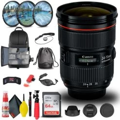 CanonĀ® Canon EF 24-70mm F/2.8L II USM Lens (5175B002) + Filter Kit + BackPack + More