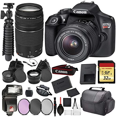 Canon® Canon EOS Rebel T6 Digital SLR Camera With EF-S 18-55mm + EF 75-300mm (Black) Essential Accessory Bundle Package Deal In 8 Canon® Canon EOS Rebel T6 Digital SLR Camera With EF-S 18-55mm + EF 75-300mm (Black) Essential Accessory Bundle Package Deal In - Image 6