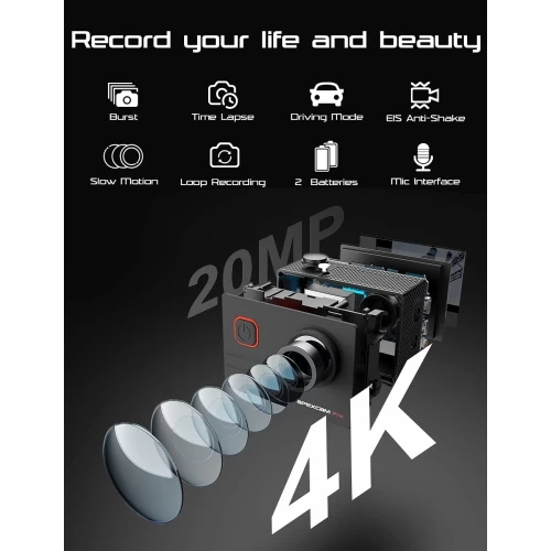 Apexcam 4K EIS 20MP WiFi Pro Action Camera 170° Wide-Angle Ultra HD Sports Camera External Mic - Open Box 4 Apexcam 4K EIS 20MP WiFi Pro Action Camera 170° Wide-Angle Ultra HD Sports Camera External Mic - Open Box - Image 2