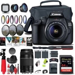 Canon® Canon EOS 4000D / Rebel T100 DSLR Camera With 18-55mm Lens + EF 75-300mm + Tripod Bundle