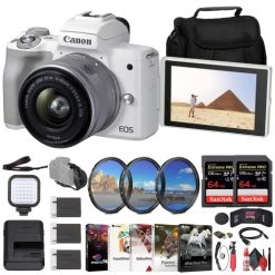 Canon® Canon EOS M50 Mark II Mirrorless Camera W/ 15-45mm Lens + 64GB Card Pro Bundle
