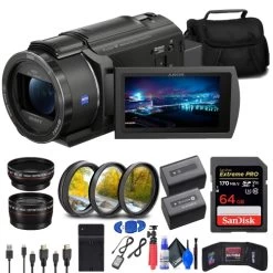Sony FDR-AX43 UHD 4K Handycam Camcorder + 64GB Memory Card + NP-FV70 Battery + More