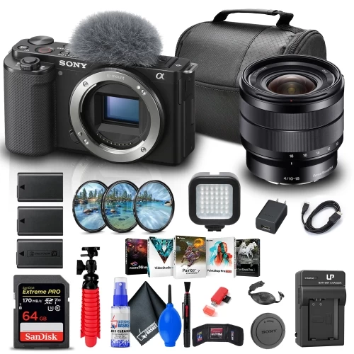 Sony ZV-E10 Mirrorless Camera + Sony E 10-18mm Lens + 64GB Memory Card + More 3 Sony ZV-E10 Mirrorless Camera + Sony E 10-18mm Lens + 64GB Memory Card + More