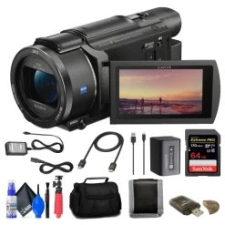 Sony FDR-AX53 4K Ultra HD Handycam Camcorder + 64GB Card + Bag + More