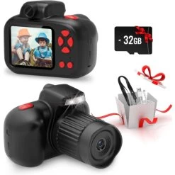 Digital Camera For Kids, 600mAh Battery, 30 Cartoon Frames And 6 Color Filters, HD 1080p Video Camera For Girls And Boys With 32GB SD Card. (Black)