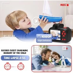 Digital Camera For Kids, 600mAh Battery, 30 Cartoon Frames And 6 Color Filters, HD 1080p Video Camera For Girls And Boys With 32GB SD Card. (Black) -Outdoor Camera Shop 16592447 2