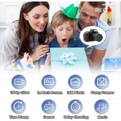 Digital Camera For Kids, 600mAh Battery, 30 Cartoon Frames And 6 Color Filters, HD 1080p Video Camera For Girls And Boys With 32GB SD Card. (Black) -Outdoor Camera Shop 16592447 5