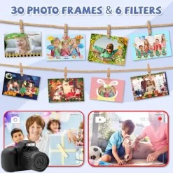 Digital Camera For Kids, 600mAh Battery, 30 Cartoon Frames And 6 Color Filters, HD 1080p Video Camera For Girls And Boys With 32GB SD Card. (Black) -Outdoor Camera Shop 16592447 6