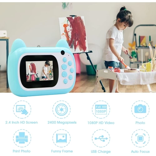 Instant Print Camera For Kids, Dual Lens And Zero Ink Video Camera With 3 Rolls Print Paper Camera. (Green) 4 Instant Print Camera For Kids, Dual Lens And Zero Ink Video Camera With 3 Rolls Print Paper Camera. (Green) - Image 2