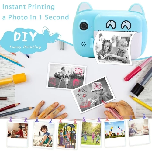 Instant Print Camera For Kids, Dual Lens And Zero Ink Video Camera With 3 Rolls Print Paper Camera. (Green) 5 Instant Print Camera For Kids, Dual Lens And Zero Ink Video Camera With 3 Rolls Print Paper Camera. (Green) - Image 3