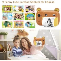 Instant Print Camera For Kids, Dual Lens And Zero Ink Video Camera With 3 Rolls Print Paper Camera. (Brown) -Outdoor Camera Shop 16592449 3