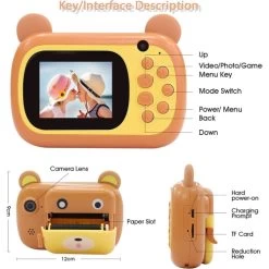 Instant Print Camera For Kids, Dual Lens And Zero Ink Video Camera With 3 Rolls Print Paper Camera. (Brown) -Outdoor Camera Shop 16592449 7