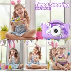 Unicorn Camera For Kids, 2.0-inch HD IPS Eye Protection Screen, HD Video Recording Camera With 28 Frames And 6 Filters, For Birthday Gifts, With 32GB SD Card. (Purple) -Outdoor Camera Shop 16592465 3